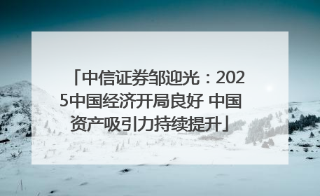 中信证券邹迎光：2025中国经济开局良好 中国资产吸引力持续提升