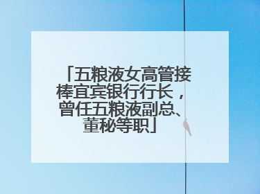 五粮液女高管接棒宜宾银行行长，曾任五粮液副总、董秘等职