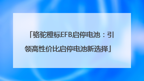 骆驼橙标EFB启停电池：引领高性价比启停电池新选择